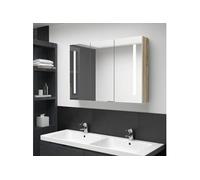 Badkamerkast met spiegel en LED 89x14x62 cm wit en eikenkleurig326530