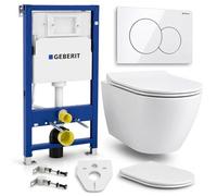 Badland Ensemble WC - Geberit Duofix Basic UP100 + WC mural Desna + plaque de commande Delta01 en blanc + abattant WC fin avec fermeture amortie + tapis d'insonorisation