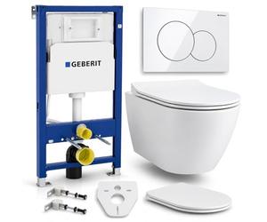 Badland Ensemble WC - Geberit Duofix Basic UP100 + WC mural Desna + plaque de commande Delta01 en blanc + abattant WC fin avec fermeture amortie + tapis d'insonorisation
