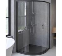 Badland Kit complet - Cabine de douche Hela + receveur de douche Vidar 90 x 90 cm, 193 cm, quart de cercle transparent, Nano verre 6 mm, receveur de douche noir, aspect pierre SMC, avec bonde Ø 90 mm