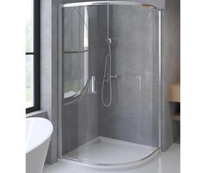 BADLAND Kit complet - Cabine de douche Hela + receveur de douche Vidar 90 x 90 cm, 193 cm, quart de cercle transparent, Nano verre 6 mm, receveur de douche blanc, aspect pierre SMC, avec bonde Ø 90 mm