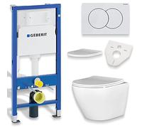 BADLAND Kit WC Geberit Duofix Basic UP 100 avec panneau de protection et WC mural Desna Blanc + plaque d'actionnement Delta01 Blanc + abattant WC Slim Soft Close + tapis d'insonorisation
