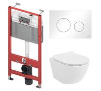 BADLAND TECEbase Kit mural pour WC avec WC mural Rolo blanc, tapis d'isolation acoustique et plaque de commande blanc - Kit complet pour cloison sèche et installation murale