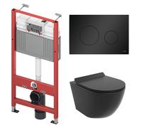 BADLAND TECEbase Kit mural pour WC avec WC mural Rolo noir, tapis d'isolation acoustique et plaque de déclenchement Noir - Kit complet pour cloisons sèches et installation murale