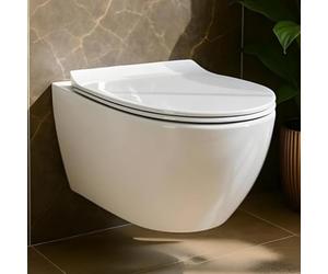 BADLAND WC Rolo - WC suspendu mural en céramique blanc, avec abattant WC Soft-Close, revêtement nano, WC suspendu moderne pour salle de bain et WC d'invités