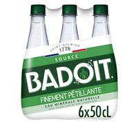 BADOIT - Eau Minérale Naturelle Gazeuse Finement Pétillante | Saveurs rafraîchissantes | À déguster à tout moment | le pack de 6 bouteilles de 50cL | LOT DE 1