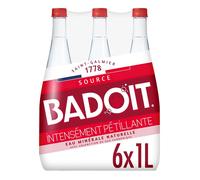 Badoit Eau minérale naturelle gazeuse Rouge intensément pétillante Lot de 6 x 1 L