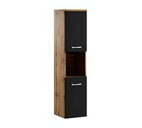 Badplaats B.V. Armoire de Rangement de Montreal Hauteur 131 cm Chene, Noir Mat - Meuble de Rangement Haut Placard Armoire Colonne
