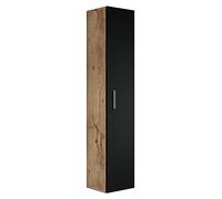 Badplaats B.V. Armoire de Rangement de Pluto Hauteur 150cm Chene chataignier avec Noir Mat - Meuble de Rangement Haut Placard Armoire Colonne