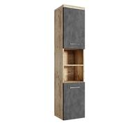 Badplaats B.V. Armoire de Rangement Paso Hauteur 160 cm Chêne châtaignier avec Gris - Meuble de Rangement Haut Placard Armoire Colonne