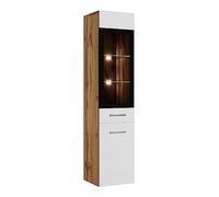Badplaats B.V. Armoire de Rangement Rio Hauteur 131 cm Chene avec Blanc Brillant - Meuble de Rangement Haut Placard Armoire Colonne