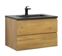 Badplaats B.V. Meuble de Salle de Bain Angela 80 cm - Lavabo Noir - Chêne - Meuble Vasque