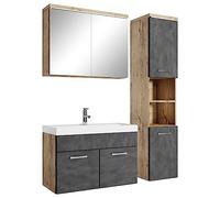 Badplaats B.V. Meuble de Salle de Bain de Paso 80 x 40 cm lavabo Chêne châtaignier avec Gris - Armoire de Rangement Meuble lavabo Armoire Miroir