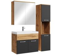 Badplaats B.V. Meuble de Salle de Bain Montreal 60 cm avec Miroir Armoire Chene, Noir Mat - Armoire de Rangement Meuble lavabo evier Meubles