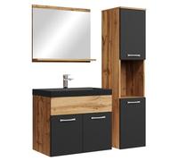 Badplaats B.V. Meuble de Salle de Bain Montreal 60 cm lavabo Noir - Chene avec Noir Mat - Armoire de Rangement Meuble lavabo evier Meubles