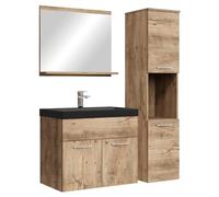 Badplaats B.V. Meuble de Salle de Bain Montreal 60 cm lavabo Noir - Chene chataignier - Armoire de Rangement Meuble lavabo evier Meubles