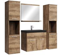 Badplaats B.V. Meuble de Salle de Bain Montreal XL 60 cm lavabo Chene Marron, lavabo Noir - Armoire de Rangement Meuble lavabo evier Meubles