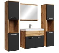 Badplaats B.V. Meuble de Salle de Bain Montreal XL 60 cm lavabo Chene, Noir Mat - Armoire de Rangement Meuble lavabo evier Meubles