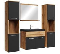 Badplaats B.V. Meuble de Salle de Bain Montreal XL 60 cm lavabo Chene, Noir Mat, lavabo Noir - Armoire de Rangement Meuble lavabo evier Meubles