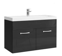 Badplaats B.V. Meuble de Salle de Bain Paso 01 80 x 40 cm lavabo Noir Brillant - Armoire de Rangement