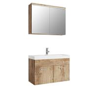Badplaats B.V. Meuble de Salle de Bain Paso 02 80 x 40 cm lavabo Chêne châtaignier - Armoire de Rangement Miroir Armoire Miroir