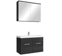 Badplaats B.V. Meuble de Salle de Bain Paso 02 80 x 40 cm lavabo Noir Brillant - Armoire de Rangement Miroir Armoire Miroir