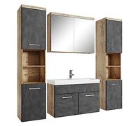 Badplaats B.V. Meuble de Salle de Bain Paso XL 80 x 40 cm Chêne châtaignier avec Gris - Armoire de Rangement Meuble lavabo evier Meuble lavabo