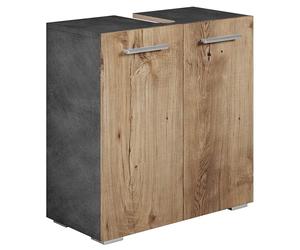 Badplaats B.V. Meuble Vasque Jupiter - Gris avec chêne châtaignier - 60 x 30 x 60 cm - Meuble de Salle de Bain, Colonne, Armoire