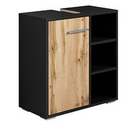 Badplaats B.V. Meuble Vasque Neptunus - Noir Mat avec Chene - 60 x 28 x 60 cm - Meuble de Salle de Bain, Colonne, Armoire