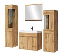 Badplaats B.V. Nobel Meuble de salle de bain LED XL 60 x 35 cm - Chêne - Meuble de salle de bain avec miroir et armoires latérales