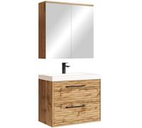Badplaats Etna Ensemble complet de meubles de salle de bain en chêne 60 x 35 cm avec lavabo et armoire à miroir