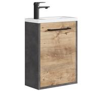 Badplaats Florence Meuble de salle de bain pour invités 40 x 22 cm Gris foncé avec chêne châtaignier - Meuble de salle de bain peu encombrant avec lavabo et meuble bas