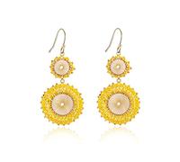 Badu Boucles d'oreilles pendantes en perles de rocaille faites à la main pour femme, 3.5 cm, Verre Cuivre, Pas de pierre précieuse