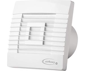 Badventilator Jalousie/Lamellen mit Bewegungsmelder/Präsenzmelder und Timer/Nachlauf Badlüfter Lüfter Ventilator weiß Front Ø 100 mm 10 cm prestigeMS Wandlüfter Ventilator Einbaulüfter Bad Küche
