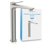 Bächlein Aldeya - Robinet de salle de bain haut au design moderne, mitigeur monocommande extra haut pour lavabo avec kit de montage, en acier inoxydable brossé