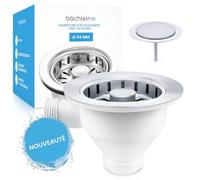 Bächlein Ensemble d'Évacuation Pop Up pour Évier [Ø 114mm, avec Trop-Plein], Pop Up est Désormais Destiné aux Éviers de Cuisine, aux Écoulements d'évier en INOX Poli et aux Vannes à Panier