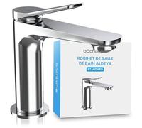 Bächlein Mitigeur de salle de bain Aldeya au design moderne, mitigeur monocommande avec cartouche en céramique durable et kit de montage, robinet de salle de bain chromé
