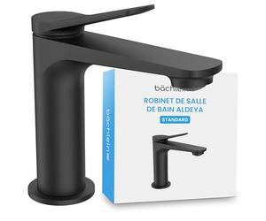 Bächlein Mitigeur de salle de bain Aldeya au design moderne, mitigeur monocommande avec cartouche en céramique durable et kit de montage, robinet de salle de bain noir mat