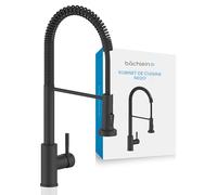 Bächlein Nedo Robinet de cuisine pivotant à 360 degrés (noir mat) - Mitigeur d'évier en acier inoxydable avec col flexible et douchette avec bouton de commutation - Robinet de cuisine