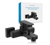 Bächlein Robinet de baignoire universel au design anguleux - Mitigeur de baignoire complet avec tous les accessoires - Robinet monocommande pour baignoire - Noir mat