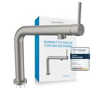 Bächlein Robinet de cuisine Boyano (acier inoxydable brossé) - Mitigeur d'évier pivotant à une main en laiton de qualité supérieure - Robinet de cuisine avec levier orienté vers l'avant