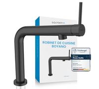 Bächlein Robinet de cuisine Boyano (noir mat) - Mitigeur d'évier orientable monocommande en laiton de qualité supérieure - Robinet de cuisine avec levier orienté vers l'avant