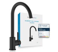 Bächlein Robinet de cuisine Gleno (noir mat) - Robinet d'évier à une main en acier inoxydable avec bec pivotant à 360 °, robinet de cuisine en version extra massive