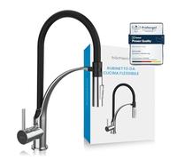 Bächlein Robinet de cuisine pivotant à 360° (acier inoxydable brossé) avec douchette extractible et interrupteur - Mitigeur d'évier avec col flexible et douchette avec support magnétique