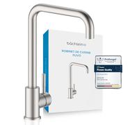 Bächlein Robinet de cuisine Plivo (acier inoxydable brossé) - Robinet d'évier à une main en acier inoxydable avec bec pivotant à 360°, robinet de cuisine en version extra massive