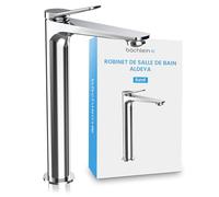 Bächlein Robinet de salle de bain Aldeya haut au design moderne, mitigeur mono-commande extra-haut pour lavabo surélevé avec kit de montage, Robinet de salle de bain chromé