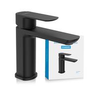 Bächlein Robinet de salle de bain au design classique avec cartouche en céramique durable et kit de montage - Noir mat - Bec plat