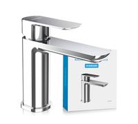 Bächlein Robinet de salle de bain au design classique avec cartouche en céramique durable et kit de montage - Chromé - Bec plat