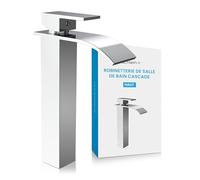 Bächlein Robinet de salle de bain en forme de cascade - Mitigeur monocommande extra haut avec kit de montage pour lavabo à poser - Chromé