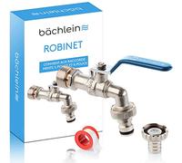 Bächlein Robinet Universel pour le Jardin Bleu - 2 Raccordements de Tuyau, Boisseau Sphérique Raffiné 1/2 et 3/4 Pouces, Sortie pour l'Extérieur